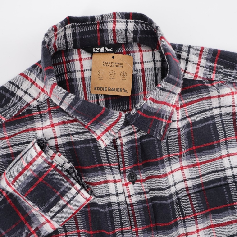 NEW Eddie Bauer Field Flannel Flex 2.0 Shirt Carbon Long Sleeve Mens Large Shirt